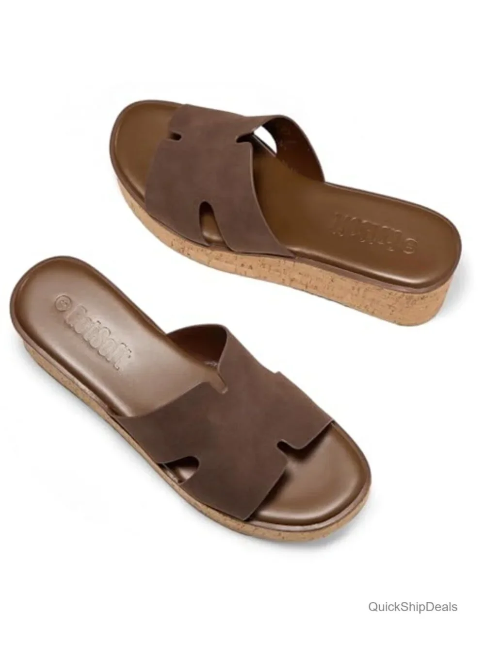 Women's Open Toe Wedge Sandals Slip On Slides Cork Platform Sandal Comfortable